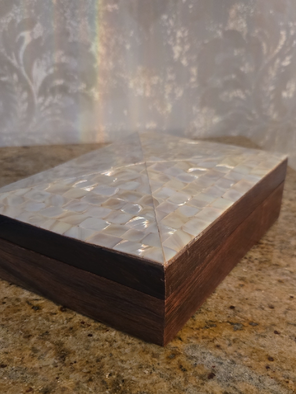Mother of Pearl Inlay Wood Keepsake Box - Iridescent White